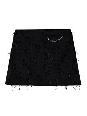 Ganni Fringed Tweed Mini Skirt Black